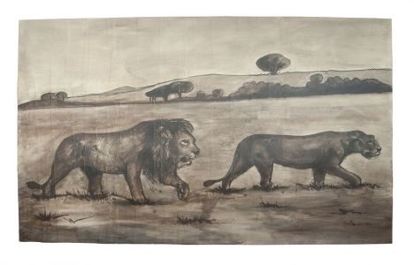 Löwen in der Steppe. Signiert und datiert: Jean Poulain, 1942