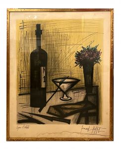 Farblithographie „Bernard Buffet“ (1928 – 1999) Stillleben “Brot und Wein“