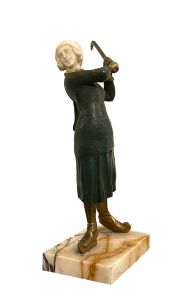 Bronze Elfenbein Figur Geschnitzte Art Déco Elfenbein- und Bronzefigur