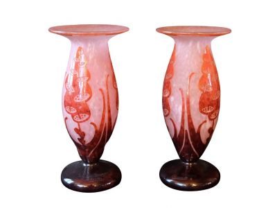 Paar Art Déco Vasen „Digitalis“ Signiert: „ Le Verre Francais-Charder“