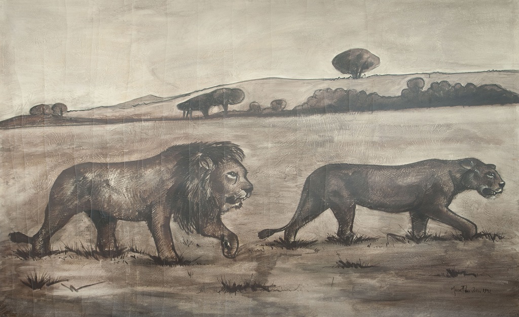 Löwen in der Steppe. Signiert und datiert: Jean Poulain, 1942