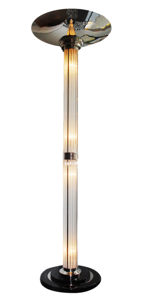 Modernistische Stehlampe Art Déco Stehlampe Chrom vernickelt mit Glasstäben