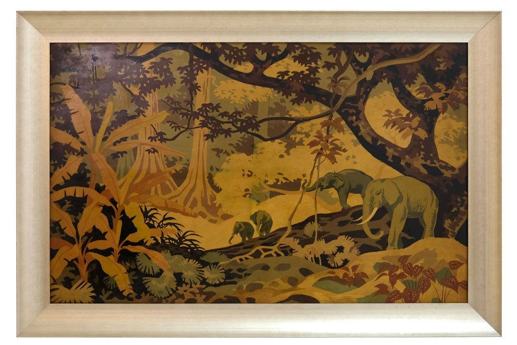 Art Déco 
Gemälde „Dschungel“
Frankreich um 1930.
Mischtechnik.