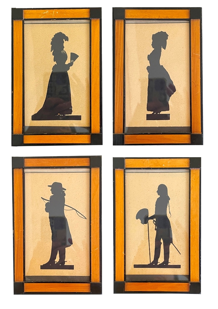 Series of 4 framed silhouettes