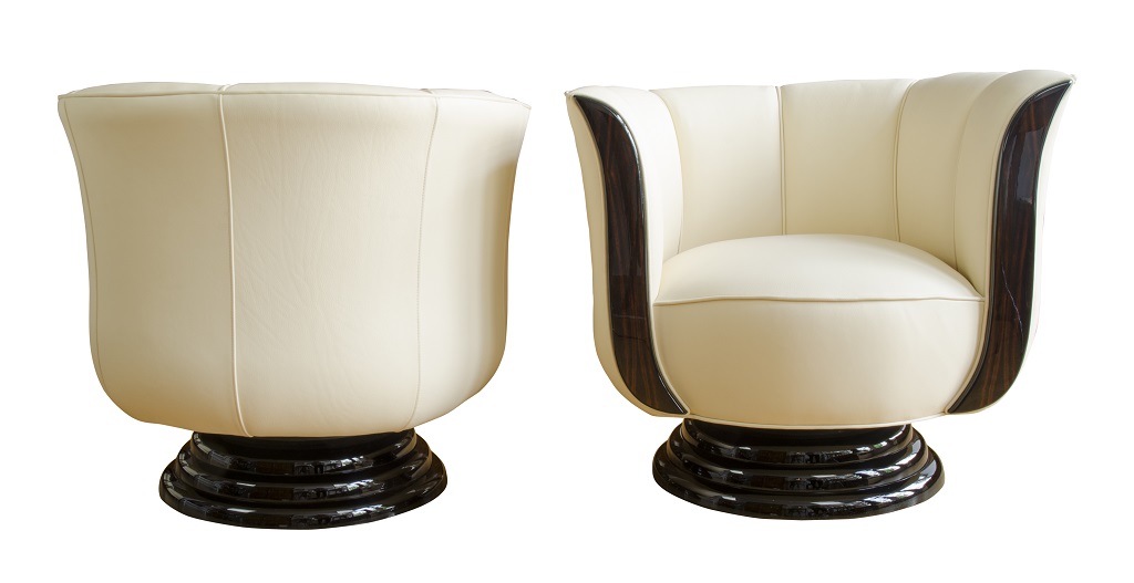 Pair of Art Deco swivel armchairs both sides