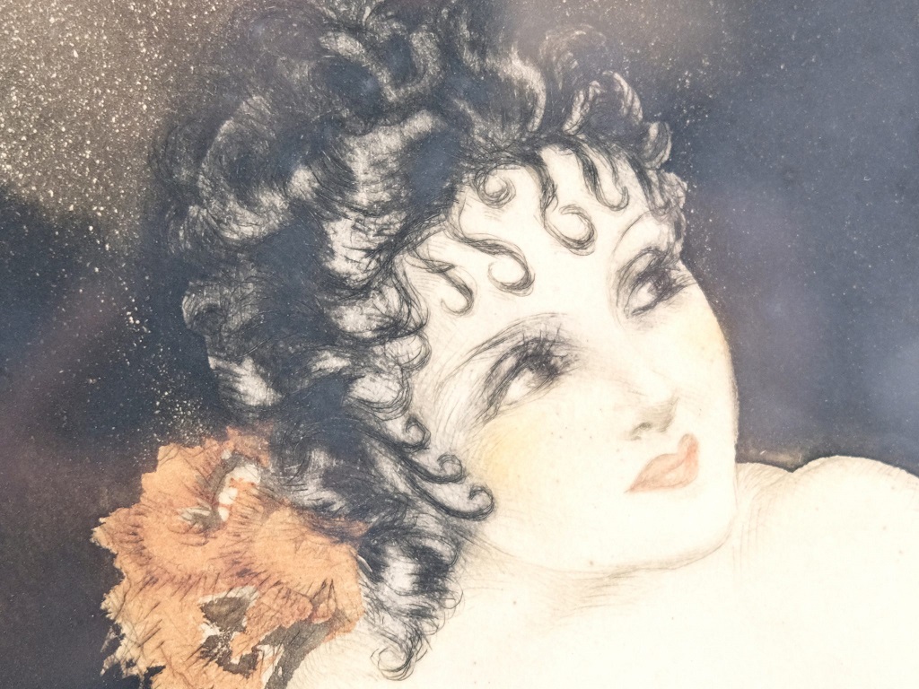 „GITANE“ Farblithographie Dame in grünem Kleid Louis Icart signiert (1880 – 1950)