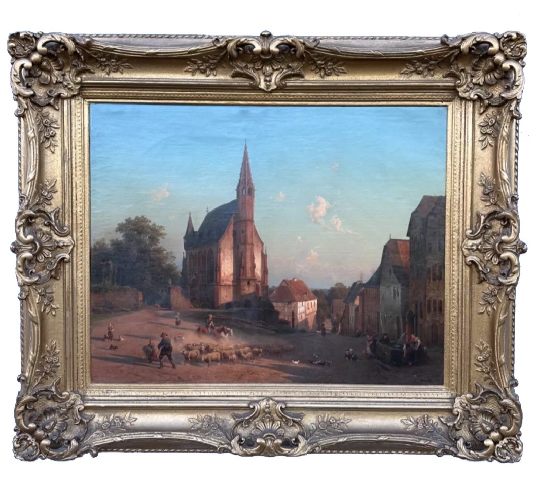 Die Michaelskapelle  in Kiedrich gemalt von Karl Adloff, signiert und datiert: 1856