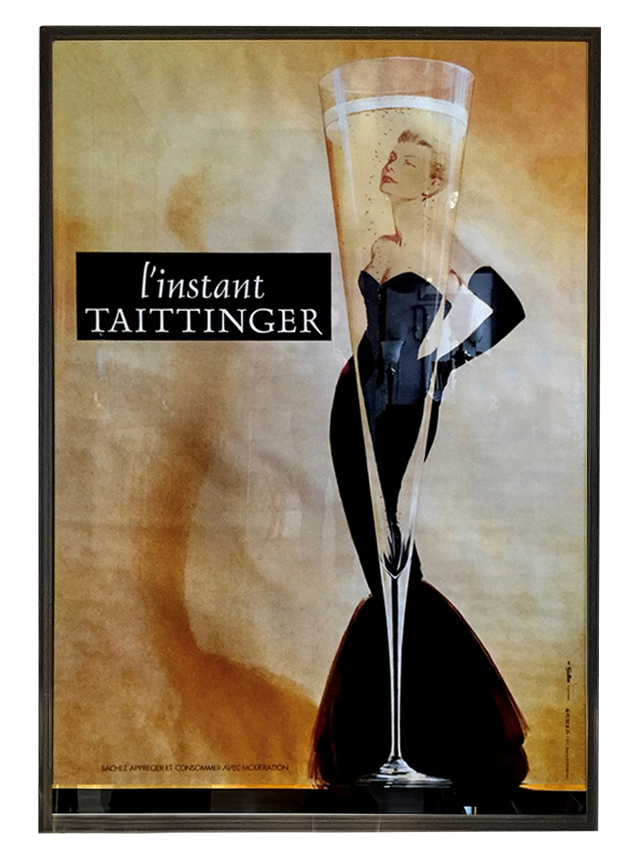 Elegant Art Deco poster, a high-quality reproduction: “l’instant Taittinger” in gold tones – ideal for bars and lounges. Collection in Wiesbaden, EU shipping available.