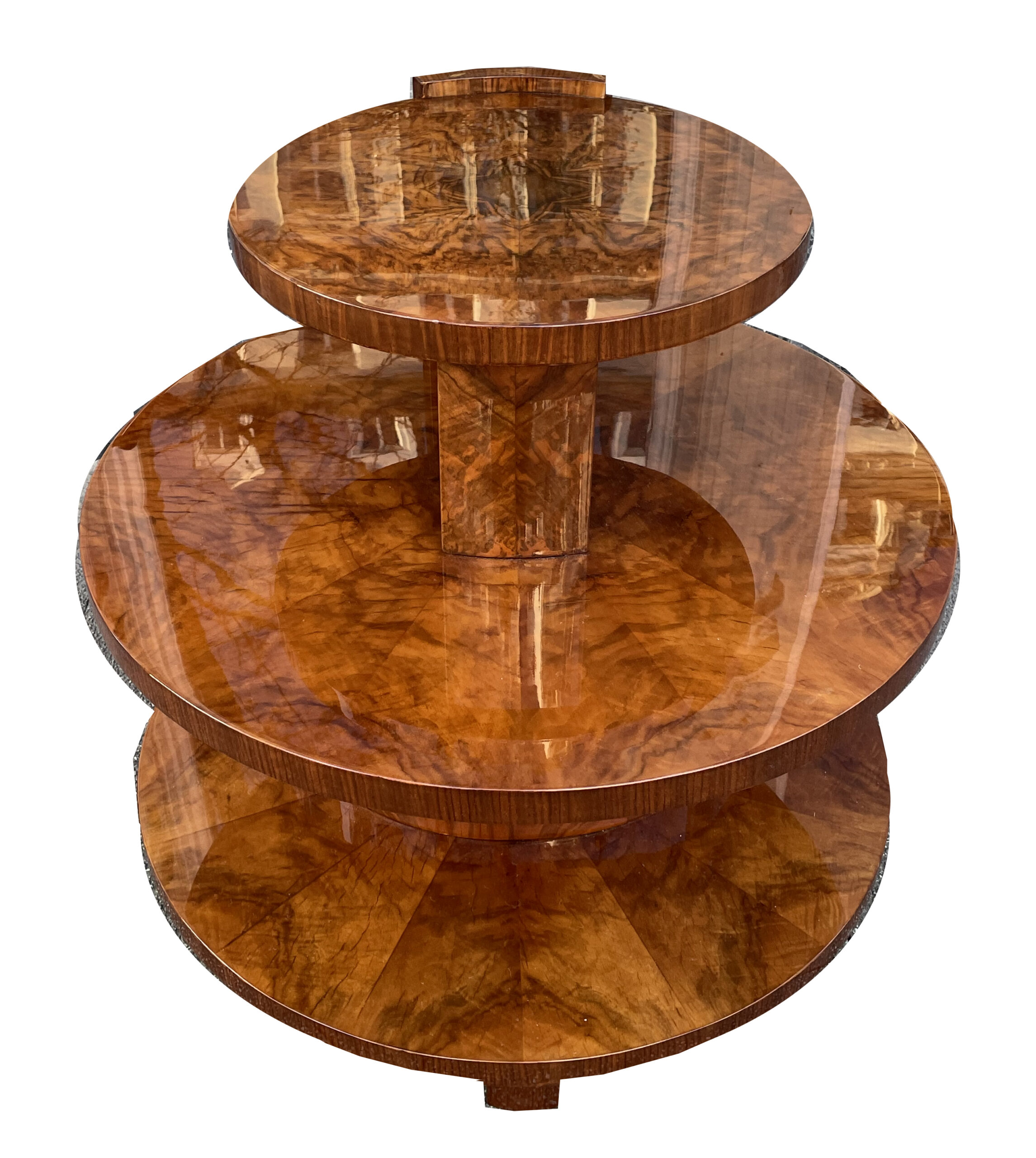 Nussbaumholz furnierter Tisch aus der belgischen Art Deco Werkstatt De Coene & Frères.