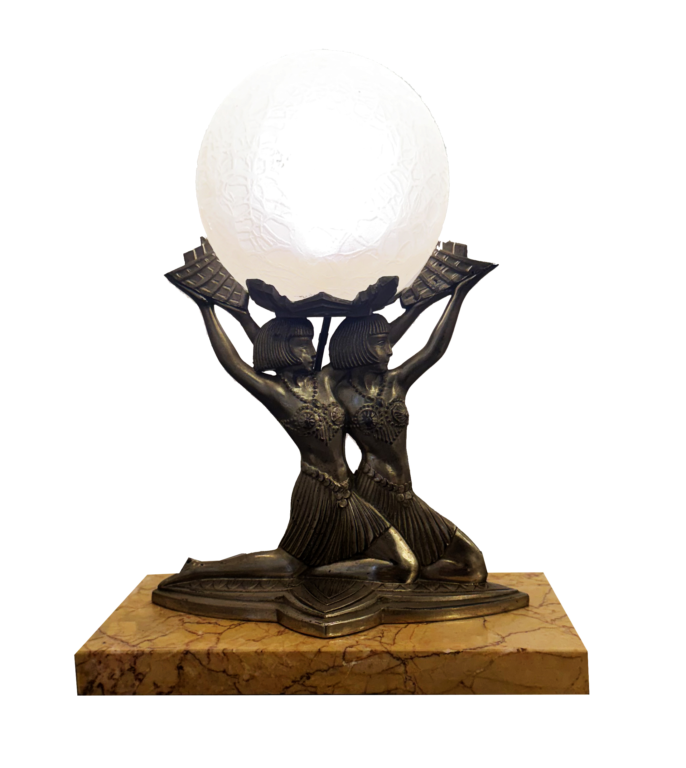 Art Déco Tischlampe mit knieenden ägyptischen Tänzerinnen